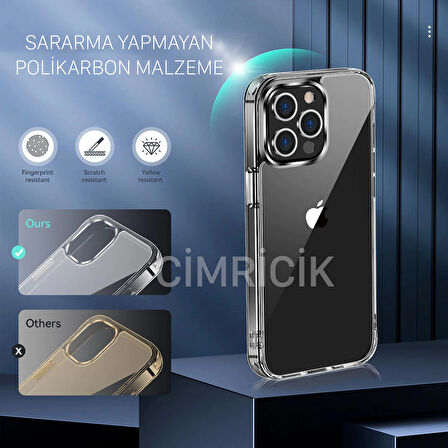 NovStrap iPhone 14 Uyumlu Kılıf 6.1 Şeffaf Arkası Polikarbon Cam Armour Zırh Kapak Sararma Yapmayan