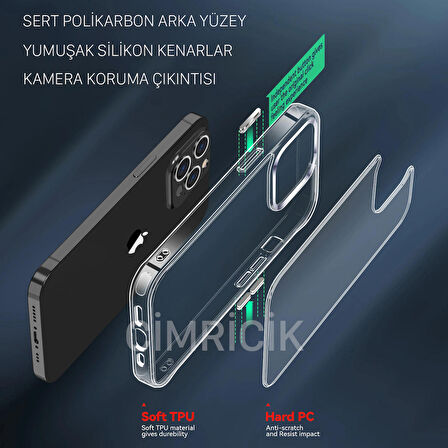 NovStrap iPhone 14 Pro Uyumlu Kılıf 6.1 Şeffaf Polikarbon Cam Armour Zırh Kapak Sararma Yapmayan