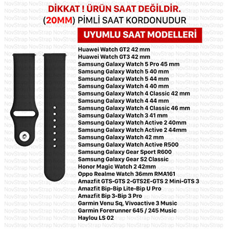 NovStrap Samsung Galaxy Watch 4 Seri 40-42-44-46 mm Uyumlu Kordon (20 MM) Silikon Kordon Kayış