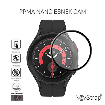 NovStrap Samsung Galaxy Watch 5 Pro 45mm Uyumlu Ekran Koruyucu Nano Esnek Cam Tam Uyumlu PPM
