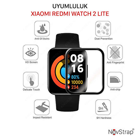 NovStrap Xiaomi Redmi Watch 2 Lite Uyumlu Ekran Koruyucu Nano Esnek Cam Tam Kaplayan PPM