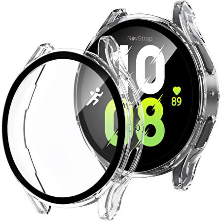 NovStrap Samsung Galaxy Watch 5 44mm Uyumlu Ekran Koruyucu Cam ve Kasa Koruyucu Kılıf Sert PC