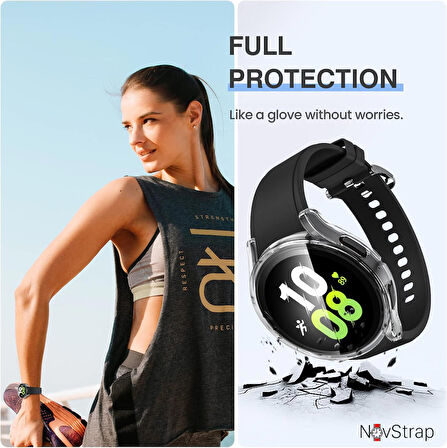 NovStrap Samsung Galaxy Watch 5 44mm Uyumlu Ekran Koruyucu Cam ve Kasa Koruyucu Kılıf Sert PC