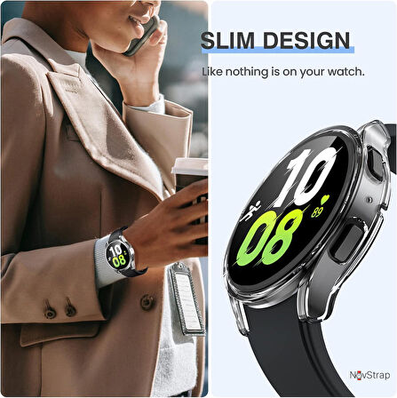 NovStrap Samsung Galaxy Watch 5 44mm Uyumlu Ekran Koruyucu Cam ve Kasa Koruyucu Kılıf Sert PC