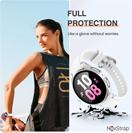 NovStrap Samsung Galaxy Watch 5 44mm Uyumlu Ekran Koruyucu Cam ve Kasa Koruyucu Kılıf Sert PC