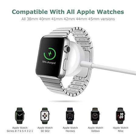 NovStrap Apple Watch Uyumlu Manyetik Usb Şarj Kablosu 1 Mt Apple Watch 8/7/6/SE2/SE/5/4/3/2/1 Uyumlu