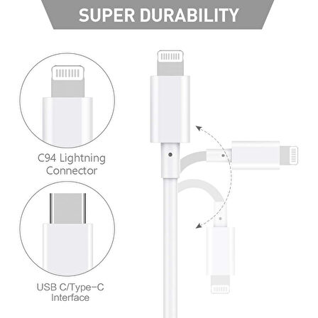 iPhone 14/13/12/11/iPad/Airpods ile Uyumlu Hızlı Şarj Kablosu Pd Type C-Lightning 20W 5A 1 Mt CA-105