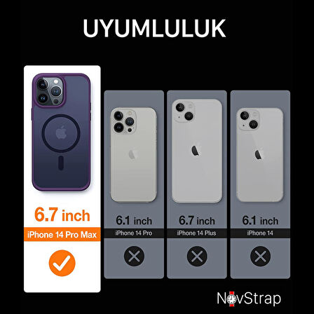 NovStrap Apple iPhone 14 Pro Max Magsafe Uyumlu Kılıf 6.7 Derin Mor Shockproof Kamera Korumalı Kapak