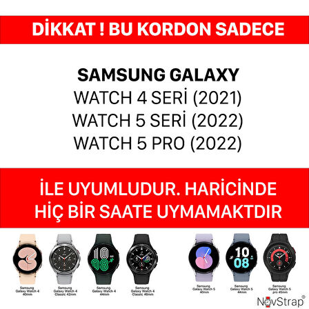 NovStrap Samsung Galaxy Watch 4 Seri 40 42 44 46mm Uyumlu Kordon Metal Magnet D Tokalı Silikon Kayış