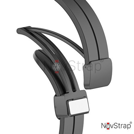 NovStrap Samsung Galaxy Watch 5 Pro 45mm Uyumlu Kordon Metal Magnet D Tokalı Silikon Kayış