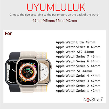 NovStrap Apple Watch 42mm 44mm 45mm 49mm 1 2 3 4 5 6 7 8 Se Ultra Uyumlu Kordon Alpine Loop Kayış