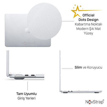 NovStrap Apple MacBook Air M2 13.6 inç A2681 Uyumlu Kılıf Dots Design-Şeffaf Klavye Kılıfı-Film