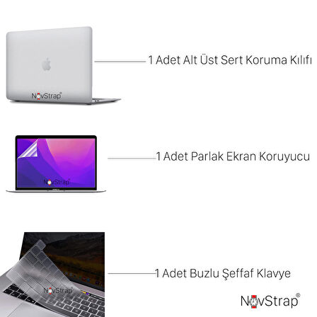 NovStrap Apple MacBook Pro M1 M2 Çip 13 inç A2338 Uyumlu Kılıf Dots Design-Şeffaf Klavye Kılıfı-Film