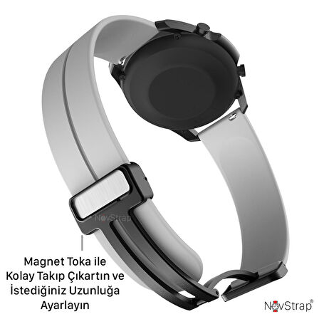 NovStrap Huawei Watch Gt2 Gt3 46mm Gt3 Se Gt3 Pro Gt2 Pro Gt 2e Uyumlu Kordon Magnet Tokalı Silikon