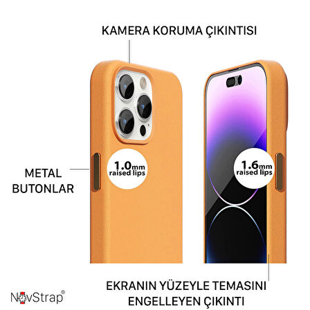 NovStrap Apple iPhone 14 Pro Max Uyumlu Kılıf 6.7 inç Magsafe ile Uyumlu Deri Kılıf İçi Kumaş Kadife