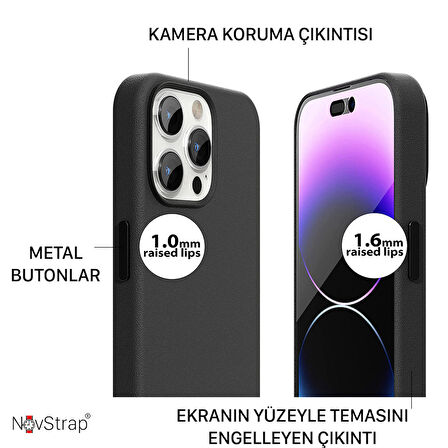 NovStrap Apple iPhone 14 Pro Uyumlu Kılıf 6.1 inç Magsafe ile Uyumlu Deri Kılıf İçi Kumaş Kadife