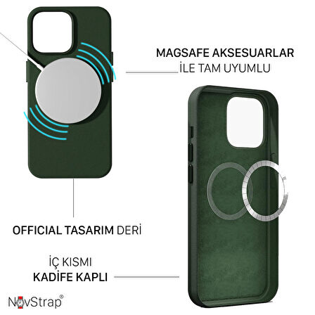 NovStrap Apple iPhone 13 Pro Max Uyumlu Kılıf 6.7 inç Magsafe ile Uyumlu Deri Kılıf İçi Kumaş Kadife