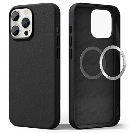NovStrap Apple iPhone 13 Pro Uyumlu Kılıf 6.1 inç Magsafe ile Uyumlu Deri Kılıf İçi Kumaş Kadife
