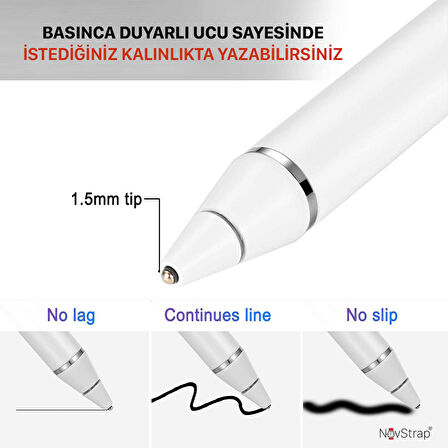 NovStrap iPad 7/8/9/10 Nesil 10.2/10.9 inç Uyumlu Active Stylus Dokunmatik Tablet Kalemi Pencil