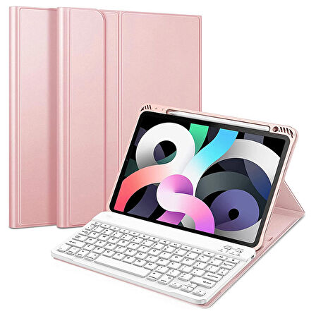 NovStrap Apple iPad Air 4/5 Nesil 10.9 inç Uyumlu Bluetooth Klavyeli Kılıf Deri Kapaklı Standlı