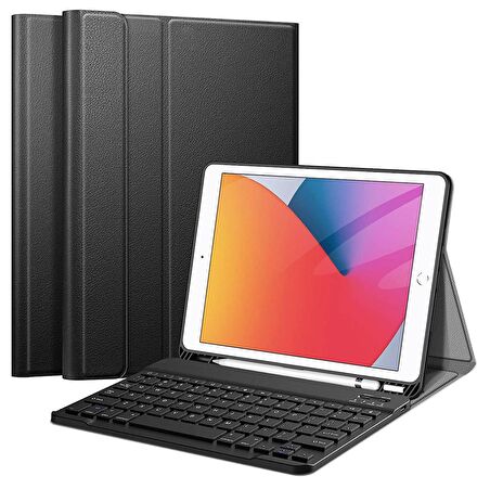 NovStap Apple iPad 7 8 9 Nesil 10.2 inç ile Uyumlu Bluetooth Klavyeli Kılıf Standlı Kalem Hazneli