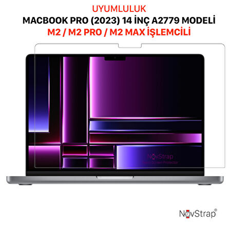 NovStrap Apple MacBook Pro 2023 14 inç M2 Pro Max A2779 ile Uyumlu Ekran Koruyucu Parlak Nano Film