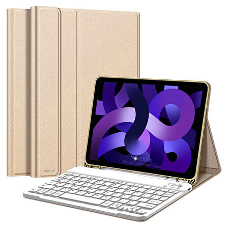NovStrap Apple iPad Air 4/5 Nesil 10.9 inç Uyumlu Bluetooth Klavyeli Kılıf Deri Kapaklı Standlı