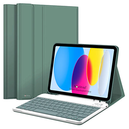 NovStrap Apple İpad 10. Nesil 10.9 2022 Uyumlu Bluetooth Klavyeli Tablet Kılıfı Stand Kalem Bölmeli