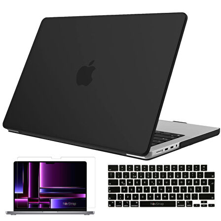 NovStrap Apple MacBook Pro 2023 M2 14.2 inc A2779 Uyumlu Mat Kılıf + Siyah Klavye Kılıfı + Film