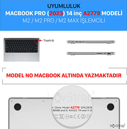 NovStrap Apple MacBook Pro 2023 M2 14.2 inc A2779 Uyumlu Mat Kılıf + Siyah Klavye Kılıfı + Film