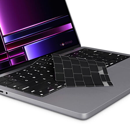 NovStrap Apple Macbook Pro 2023 16 inç M2 A2780 Uyumlu Türkçe Q Klavye Siyah Klavye Koruyucu Kılıf