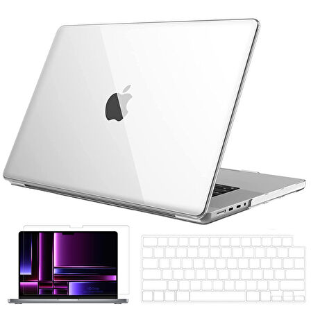 NovStrap Apple MacBook Pro 2023 M2 16 inc A2780 Uyumlu Parlak Kılıf + Şeffaf Klavye Kılıfı + Film