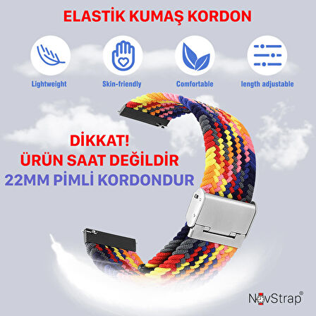 NovStrap Samsung Galaxy Watch 3 45mm ile Uyumlu Kordon Kayış (22mm) Flexible Elastik Örgü Kayış