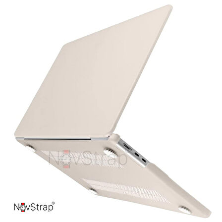 NovStrap Apple MacBook Air M2 Çip A2681 13.6 inç 2022 Uyumlu Kılıf Cream Hard Shell Rubber Kapak