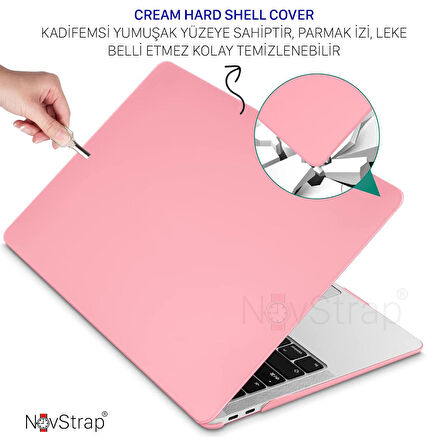 NovStrap Apple MacBook Air M1 Çip A2337 A1932 A2179 13.3" Uyumlu Kılıf Cream Hard Shell Rubber Kapak