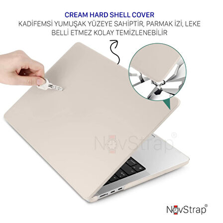 NovStrap Apple MacBook Pro M1 M2 Çip 13.3" A2338 ile Uyumlu Kılıf Cream Hard Shell Rubber Kapak