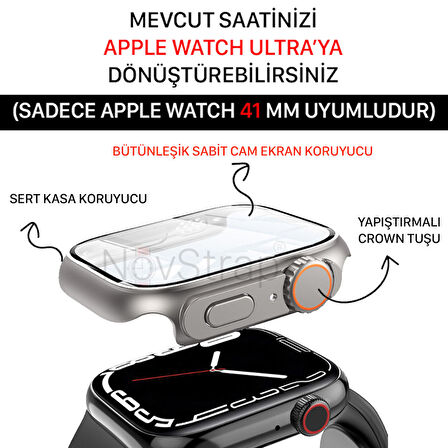 NovStrap Apple Watch Uyumlu Seri 8 7 41mm için Apple Watch Uyumlu Ultra Dönüştürücü Kasa ve Ekran Koruyucu 