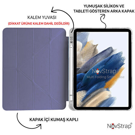 NovStrap Samsung Galaxy Tab A8 10.5 Sm-X200 X205 X207 Uyumlu Kılıf Smart Kalem Bölmeli Trifold Stand