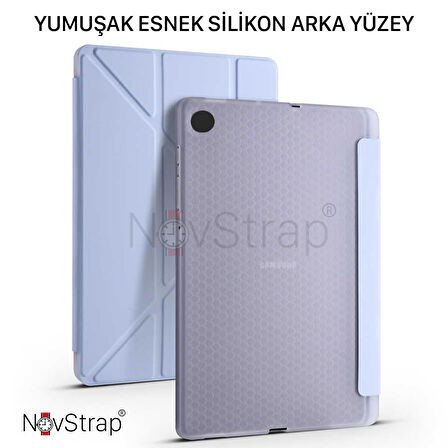 NovStrap Samsung Galaxy Tab A8 10.5 Sm-X200 X205 X207 Uyumlu Kılıf Smart Kalem Bölmeli Trifold Stand