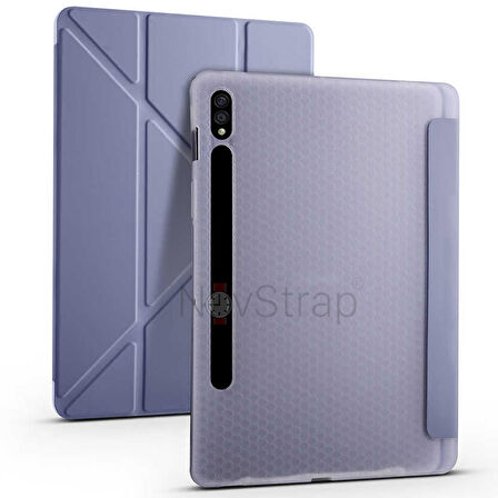 NovStrap Samsung Galaxy Tab S7 Fe Lte T730 T735 T737 Uyumlu Kılıf Smart Kalem Bölmeli Trifold Stand