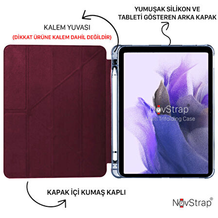 NovStrap Samsung Galaxy Tab S7 Fe Lte T730 T735 T737 Uyumlu Kılıf Smart Kalem Bölmeli Trifold Stand