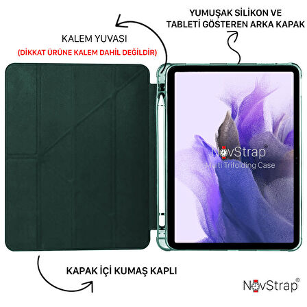NovStrap Samsung Galaxy Tab S7 Plus / S8 Plus 12.4 X800 T970 Kılıf Smart Kalem Bölmeli Trifold Stand