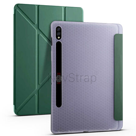 NovStrap Samsung Galaxy Tab S7 Plus / S8 Plus 12.4 X800 T970 Kılıf Smart Kalem Bölmeli Trifold Stand