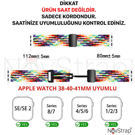 NovStrap Apple Watch Seri 7/8 41mm ile Uyumlu Kordon Magnet Tokalı Flexible Elastik Örgü Kayış