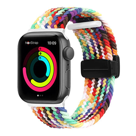 NovStrap Apple Watch Seri 7/8 45mm ile Uyumlu Kordon Magnet Tokalı Flexible Elastik Örgü Kayış