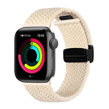 NovStrap Apple Watch SE 44mm ile Uyumlu Kordon Magnet Tokalı Flexible Elastik Örgü Kayış