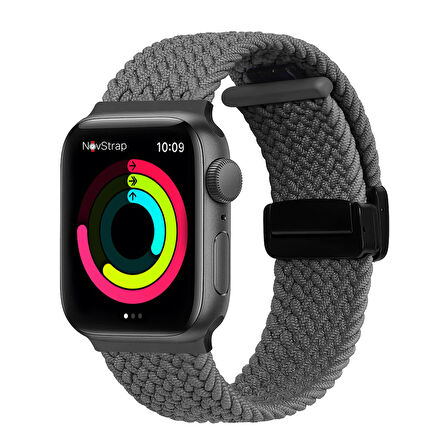 NovStrap Apple Watch SE 44mm ile Uyumlu Kordon Magnet Tokalı Flexible Elastik Örgü Kayış