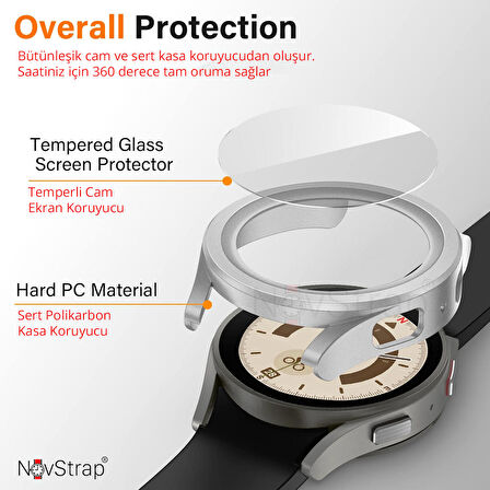 NovStrap Samsung Galaxy Watch 5 Pro 45mm Uyumlu Ekran Koruyucu Cam ve Kasa Koruyucu Sert PC
