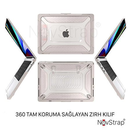 NovStrap Apple Macbook Pro 14 inç M1 Çip A2442 ile Uyumlu Kılıf Armor Zırh Kılıf Standlı Kapak