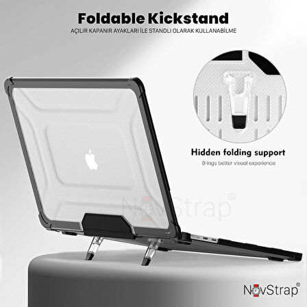 NovStrap Apple MacBook Air M1 Çip A2337 A1932 A2179 13.3 Uyumlu Kılıf Multi Armor Zırh Kılıf Standlı